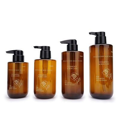 300ml 400ml 500ml 600ml 둥근 호박색 샴푸 조절기 플라스틱 샴푸 병