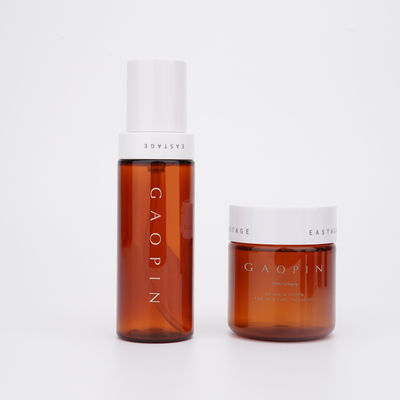 SGS 호박색 화장용 플라스틱은 펌프를 가진 100ml 80ml 애완 동물 토너 로션 병을 병에 넣습니다